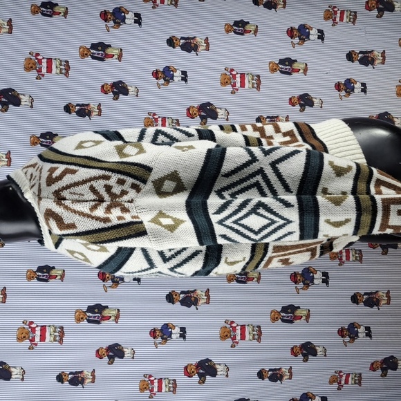 Vintage Gitano geo chunky stripe white & blue casual Med tight knit sweater - Picture 3 of 5